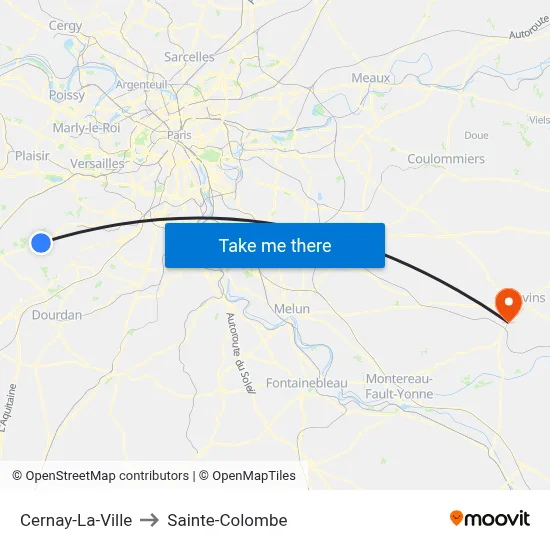Cernay-La-Ville to Sainte-Colombe map