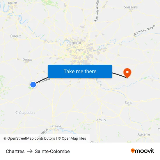 Chartres to Sainte-Colombe map