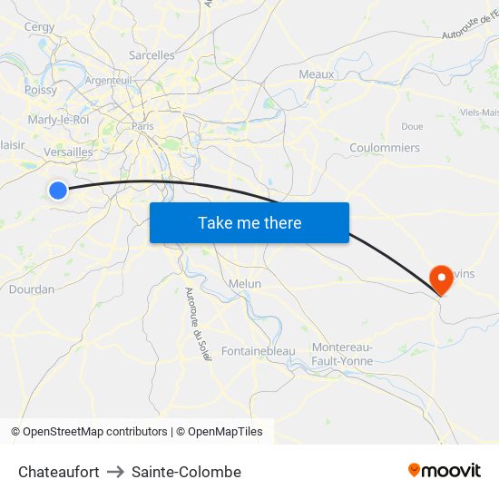 Chateaufort to Sainte-Colombe map