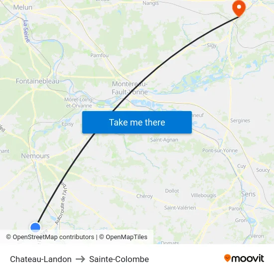 Chateau-Landon to Sainte-Colombe map