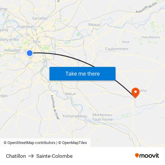 Chatillon to Sainte-Colombe map