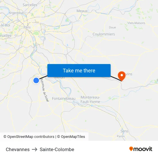 Chevannes to Sainte-Colombe map