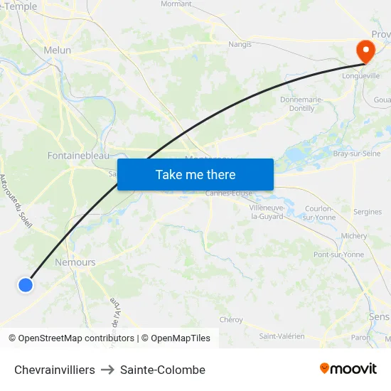Chevrainvilliers to Sainte-Colombe map