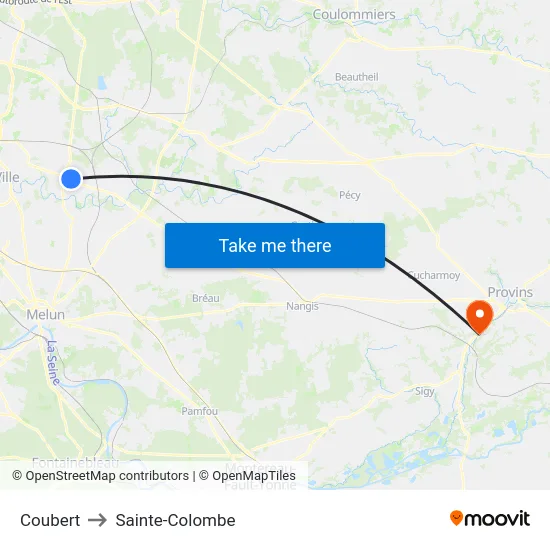Coubert to Sainte-Colombe map