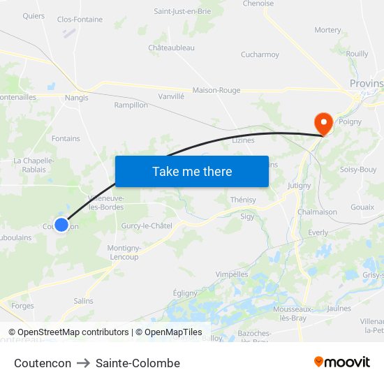 Coutencon to Sainte-Colombe map