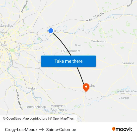 Cregy-Les-Meaux to Sainte-Colombe map