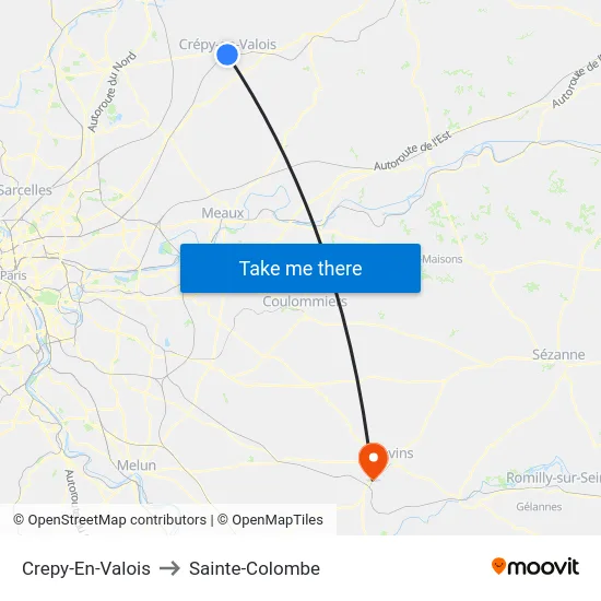 Crepy-En-Valois to Sainte-Colombe map