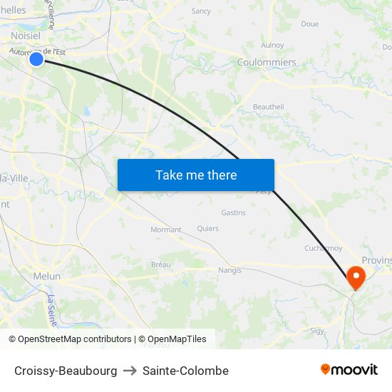 Croissy-Beaubourg to Sainte-Colombe map