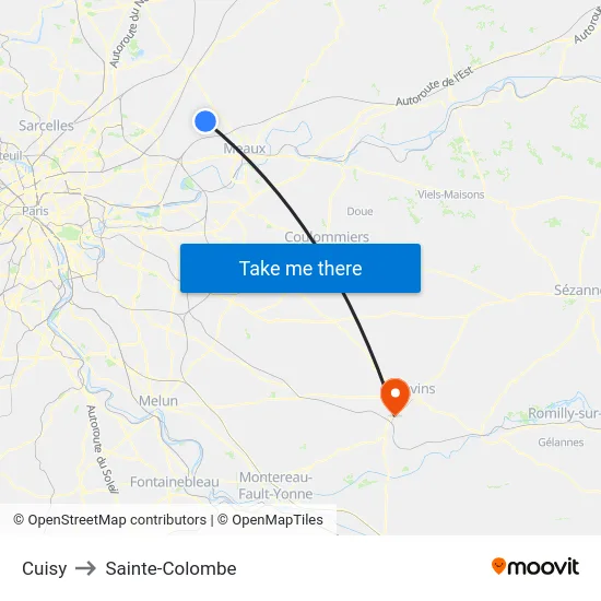 Cuisy to Sainte-Colombe map