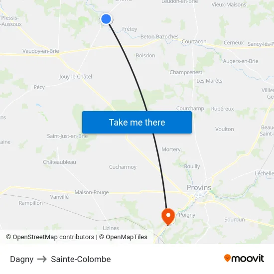 Dagny to Sainte-Colombe map