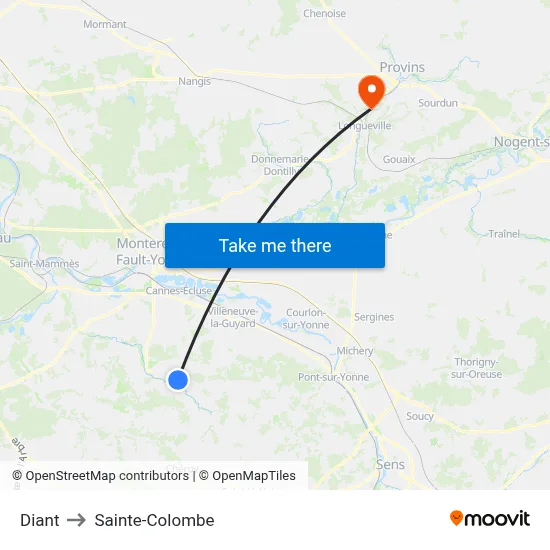 Diant to Sainte-Colombe map