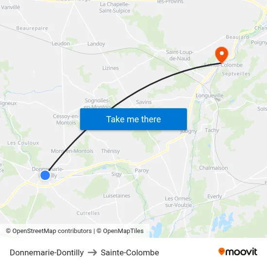 Donnemarie-Dontilly to Sainte-Colombe map