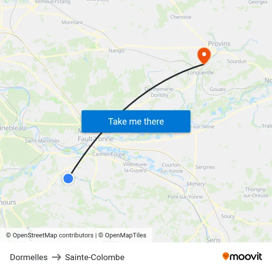 Dormelles to Sainte-Colombe map