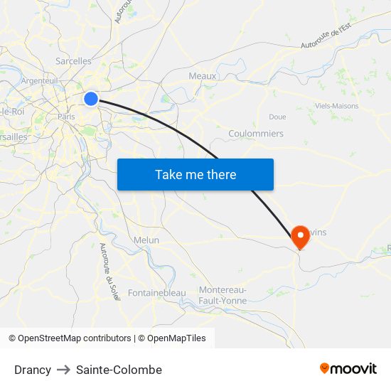 Drancy to Sainte-Colombe map