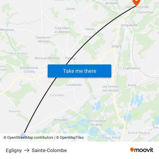 Egligny to Sainte-Colombe map