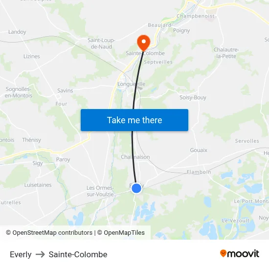 Everly to Sainte-Colombe map