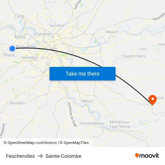 Feucherolles to Sainte-Colombe map