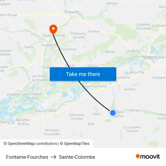 Fontaine-Fourches to Sainte-Colombe map