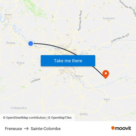 Freneuse to Sainte-Colombe map