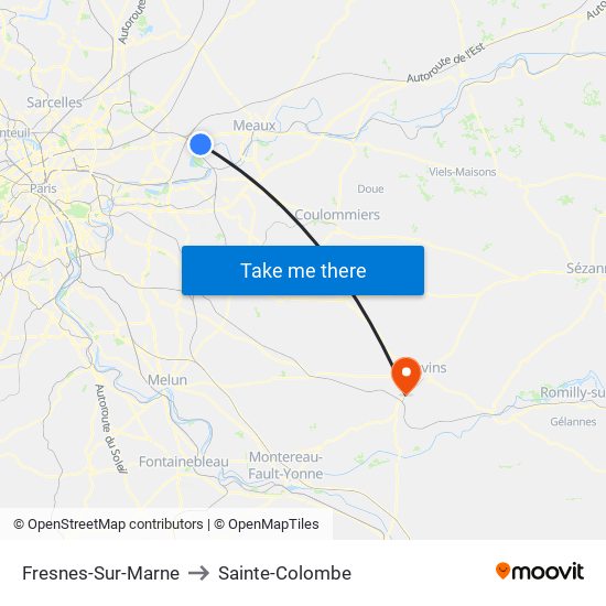 Fresnes-Sur-Marne to Sainte-Colombe map