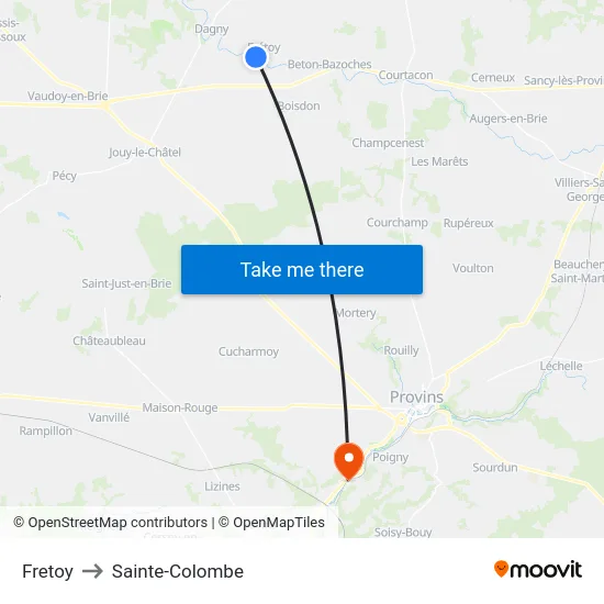 Fretoy to Sainte-Colombe map