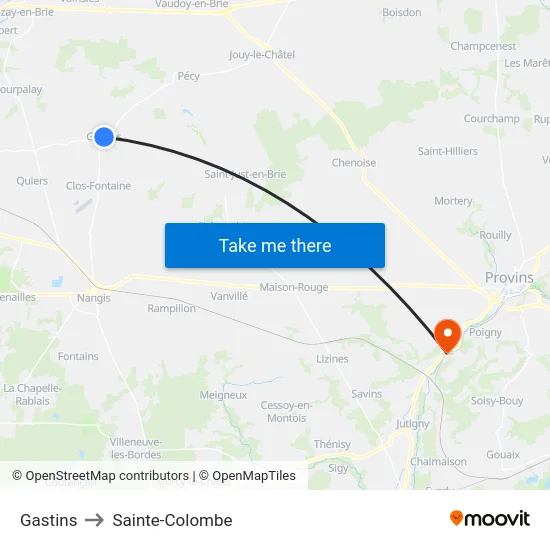 Gastins to Sainte-Colombe map