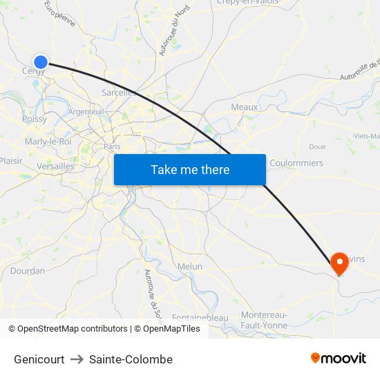 Genicourt to Sainte-Colombe map