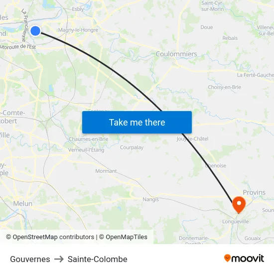 Gouvernes to Sainte-Colombe map