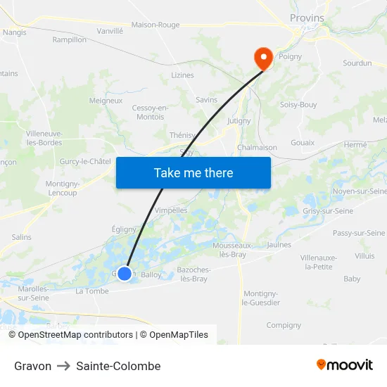Gravon to Sainte-Colombe map