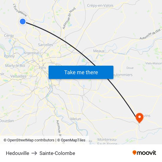 Hedouville to Sainte-Colombe map