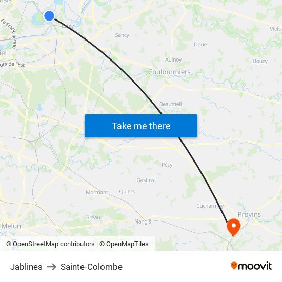 Jablines to Sainte-Colombe map