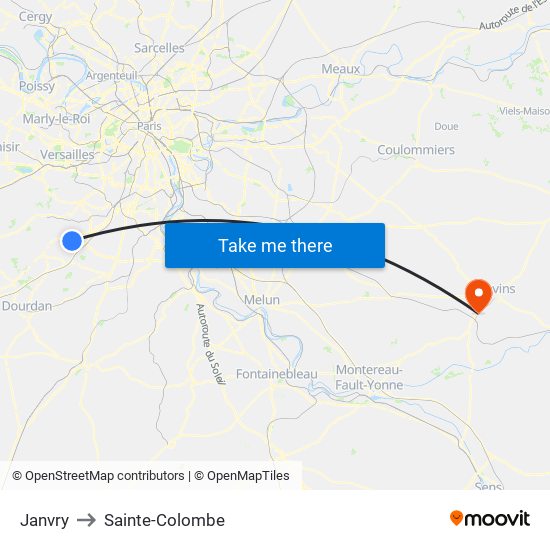 Janvry to Sainte-Colombe map