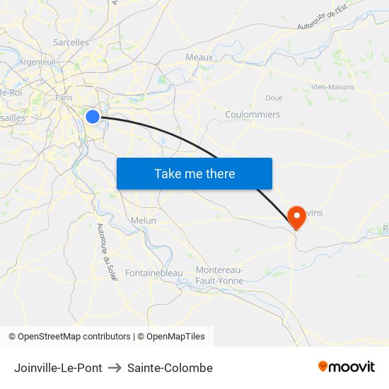 Joinville-Le-Pont to Sainte-Colombe map