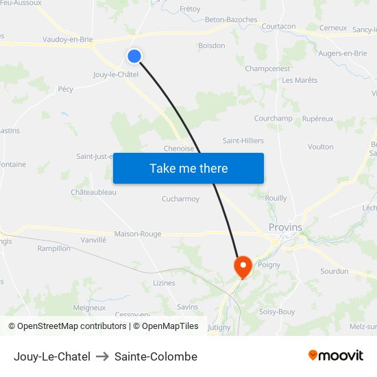 Jouy-Le-Chatel to Sainte-Colombe map