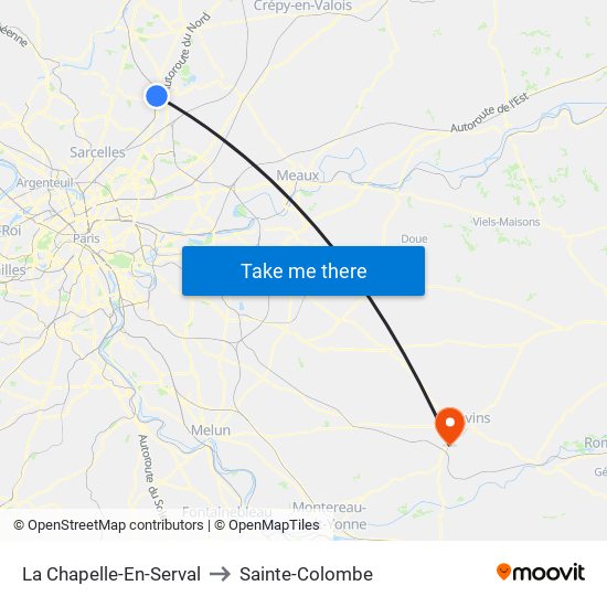 La Chapelle-En-Serval to Sainte-Colombe map