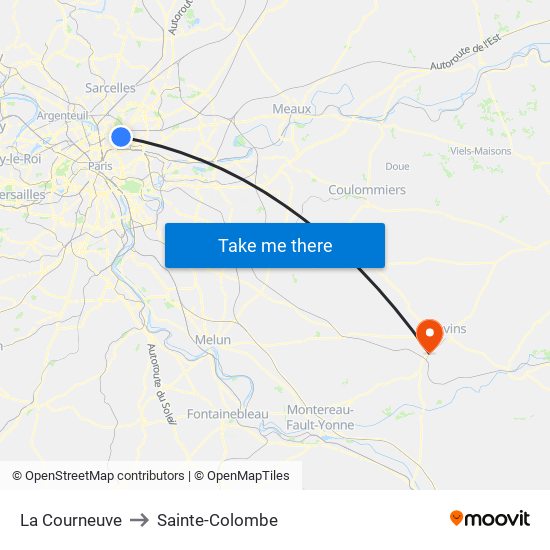 La Courneuve to Sainte-Colombe map