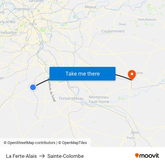 La Ferte-Alais to Sainte-Colombe map