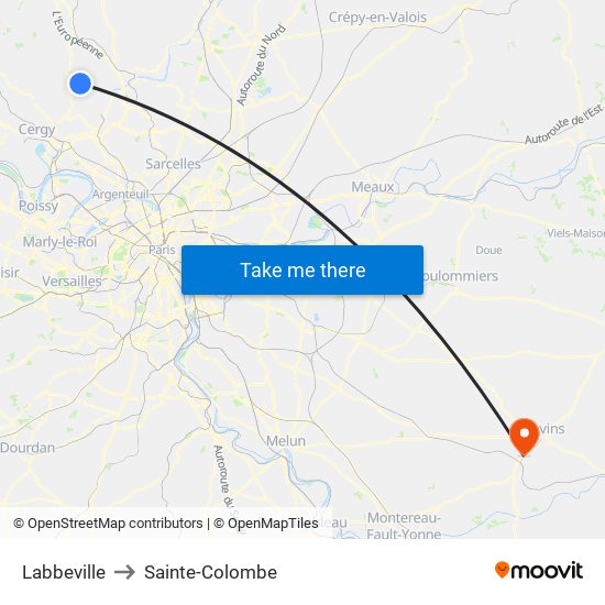 Labbeville to Sainte-Colombe map