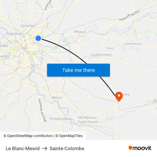 Le Blanc-Mesnil to Sainte-Colombe map