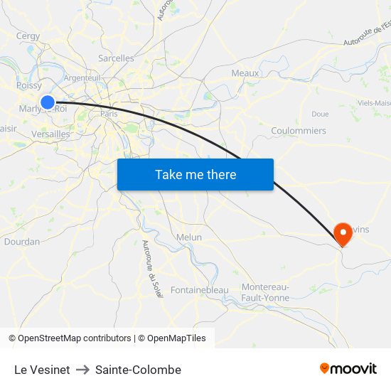 Le Vesinet to Sainte-Colombe map