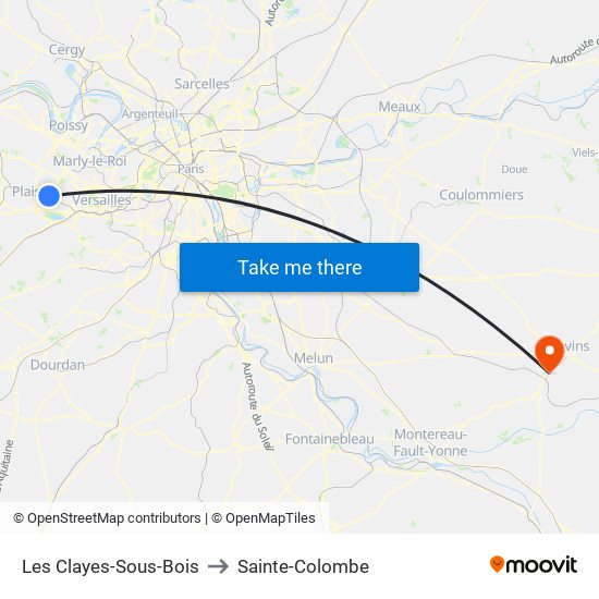 Les Clayes-Sous-Bois to Sainte-Colombe map