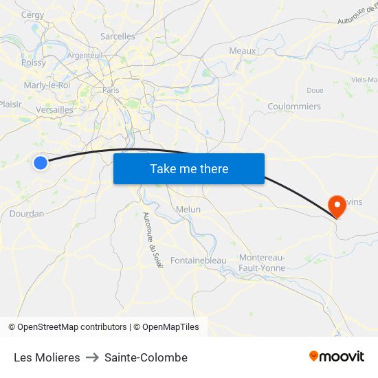 Les Molieres to Sainte-Colombe map