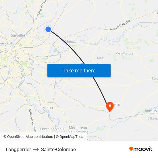Longperrier to Sainte-Colombe map