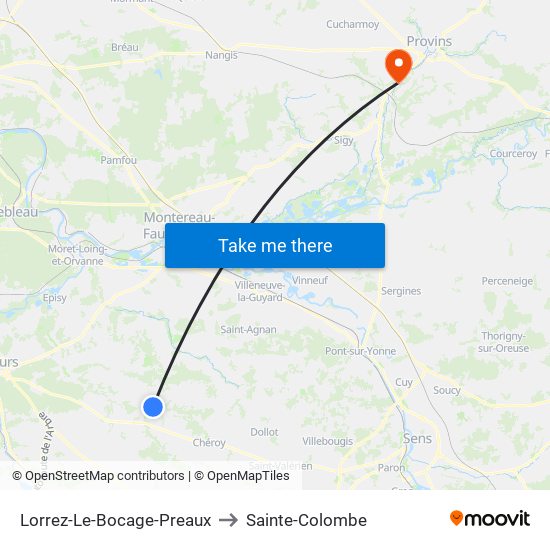 Lorrez-Le-Bocage-Preaux to Sainte-Colombe map