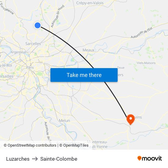 Luzarches to Sainte-Colombe map