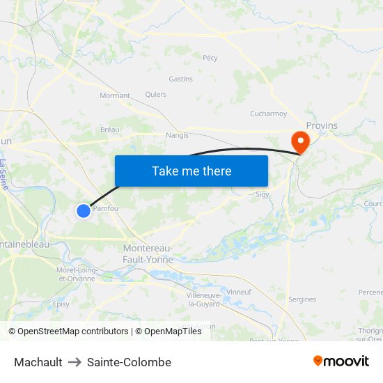Machault to Sainte-Colombe map