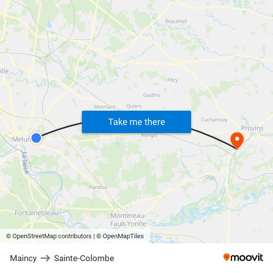Maincy to Sainte-Colombe map