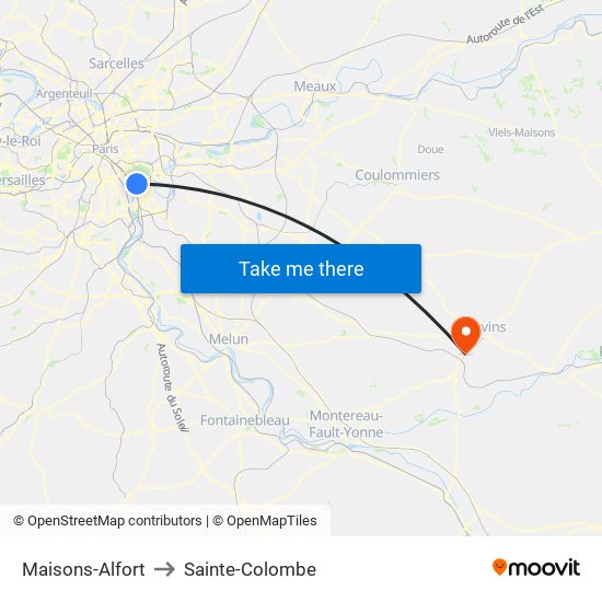 Maisons-Alfort to Sainte-Colombe map