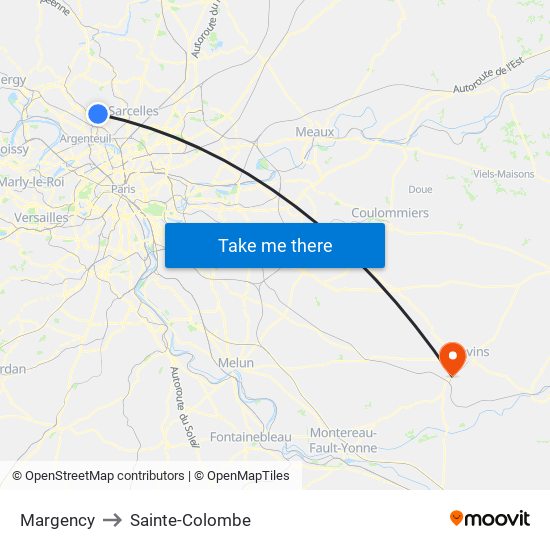 Margency to Sainte-Colombe map