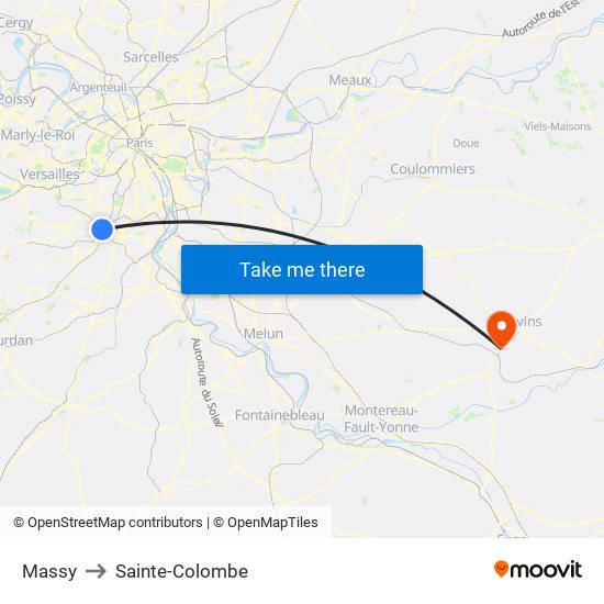 Massy to Sainte-Colombe map